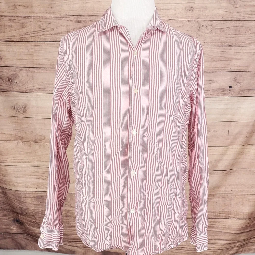 Banana Republic‎ Shirt Mens Large Striped Untucked Slim Fit Casual Workwear